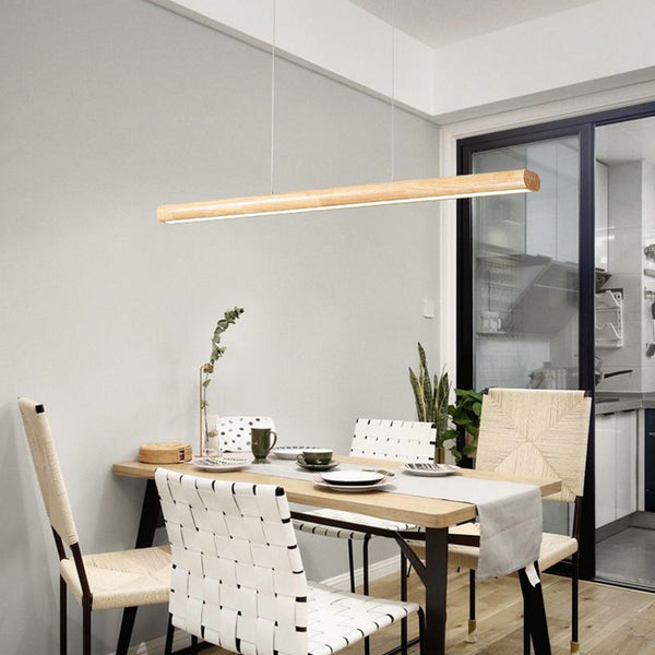 Muto Designer Linear Rod Shaped Pendant Light, Wood