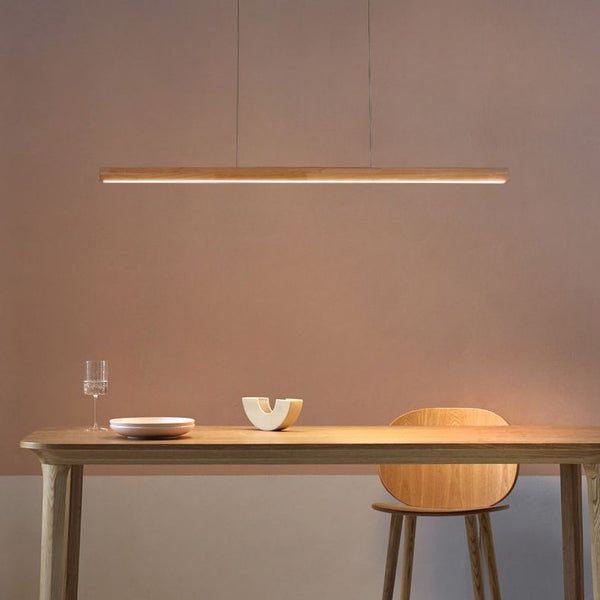 Muto Designer Linear Rod Shaped Pendant Light, Wood