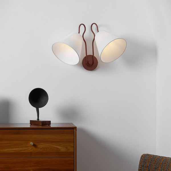 Silva Double White Cone Shades Wall Lamp Fabric