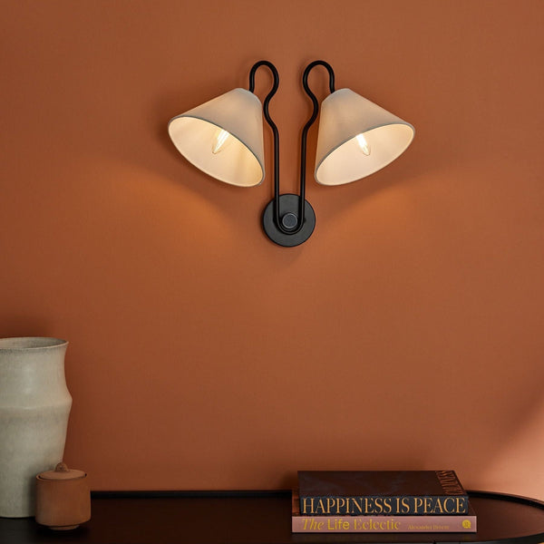 Silva Double White Cone Shades Wall Lamp Fabric