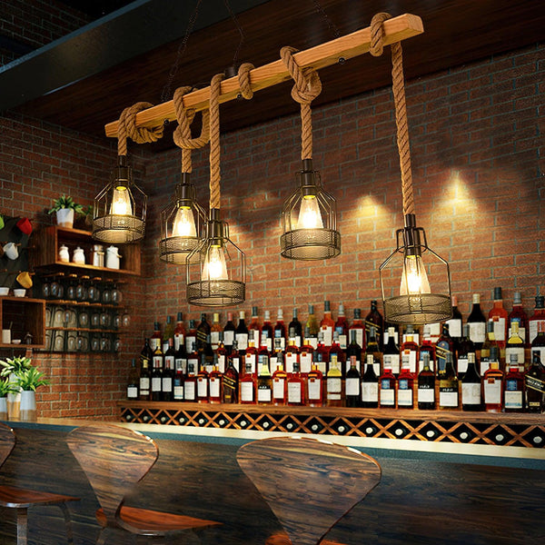 Epoch Hemp Rope Industrial Grenade Chandelier