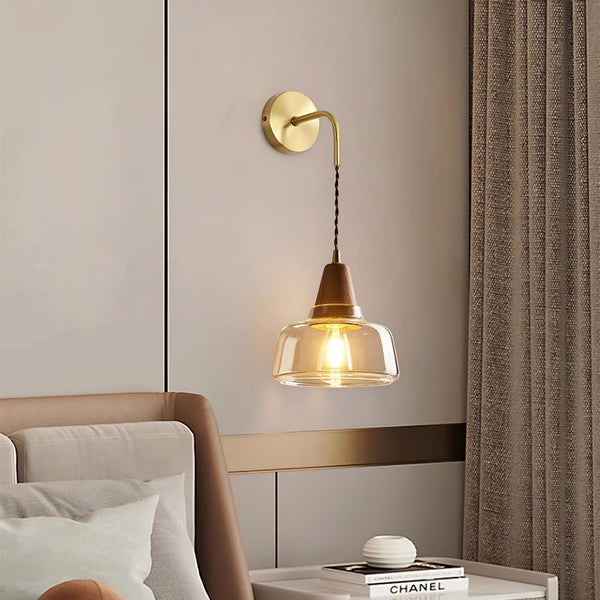 Valentina Plug In Wall Lamp Brass Glass